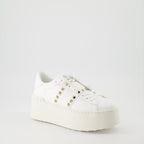 luxurious sneakers, Valentino Garavani, white leather shoes, Rockstud sneakers, flatform sneakers