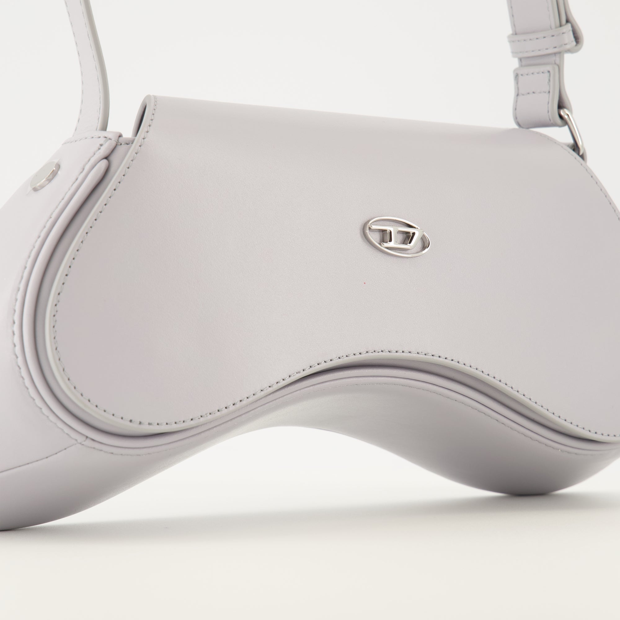 Diesel bag, Play bag, grey leather bag, magnetic flap bag, adjustable shoulder strap