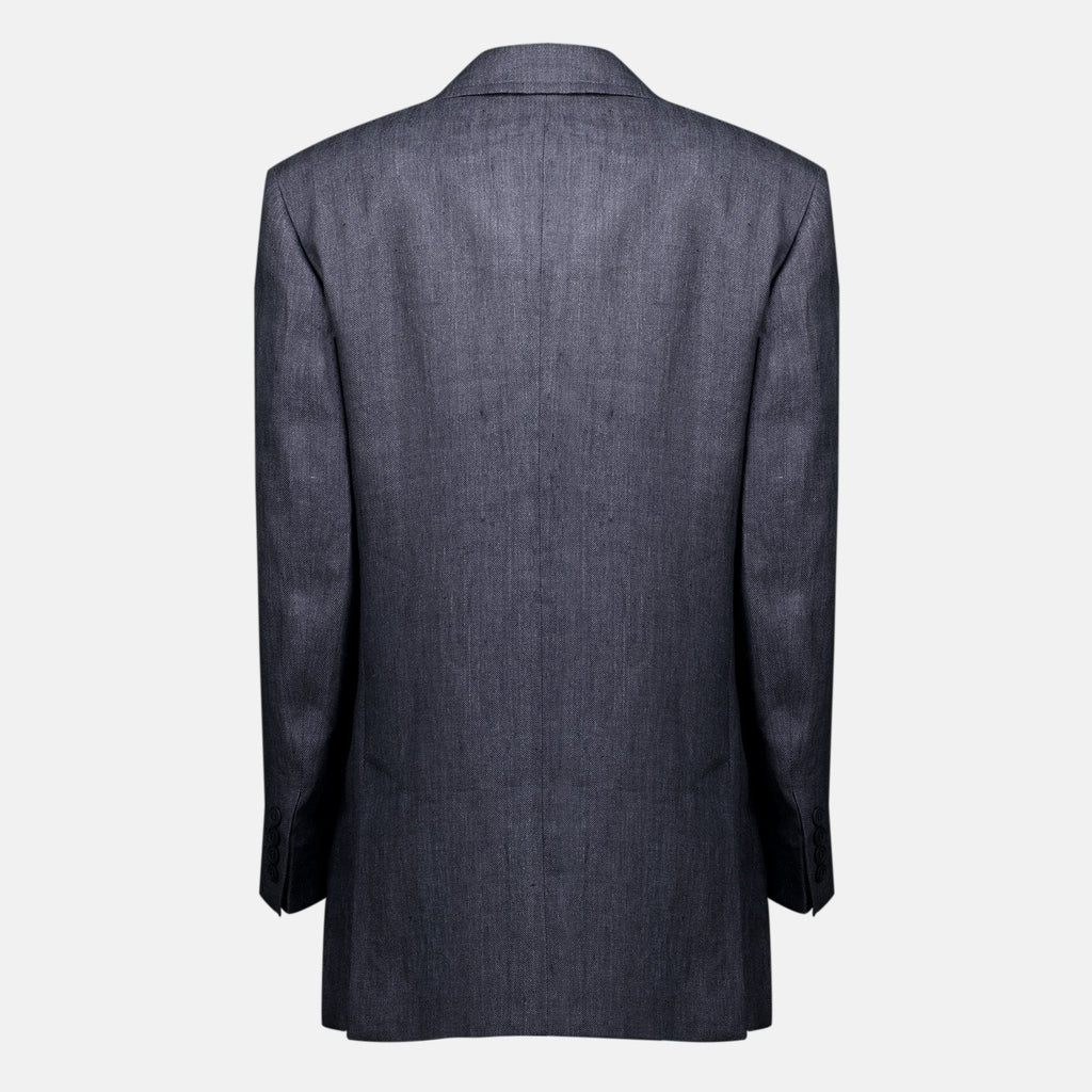 Blazer de linho cinzento com padrão espinha