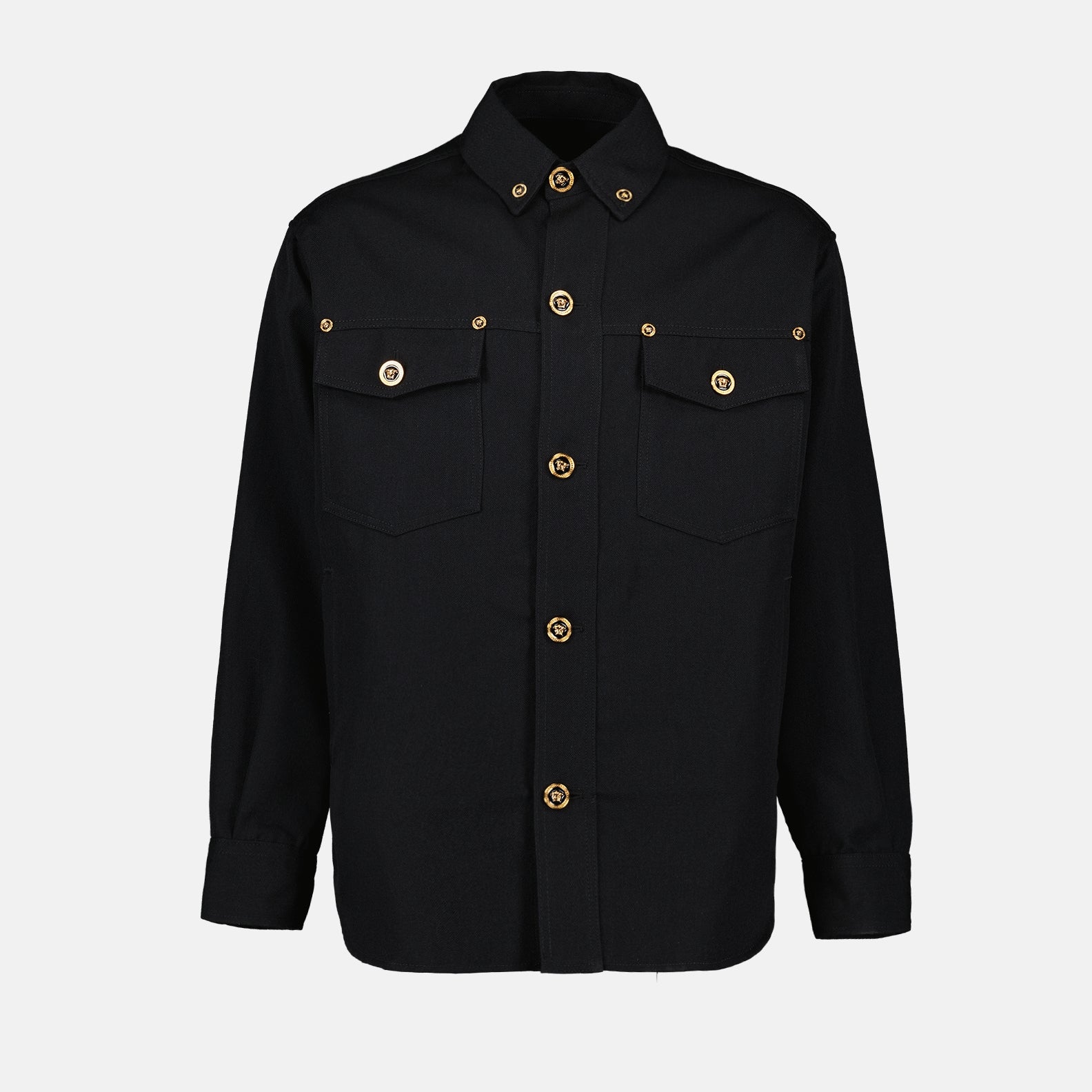 black wool overshirt, Versace Autumn-Winter 2024, luxury overshirt, classic collar, premium men's fashion