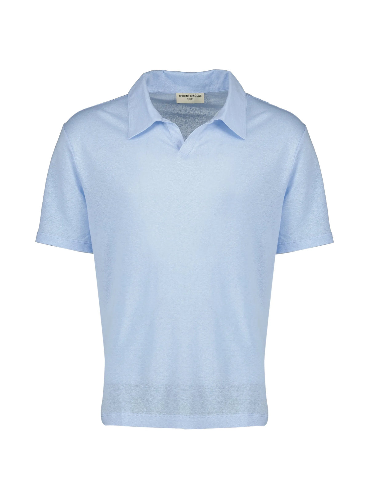 Image of Light Blue Linen Polo Shirt by Officine Générale for Men - Season Spring-Summer 2026 - Model View 1