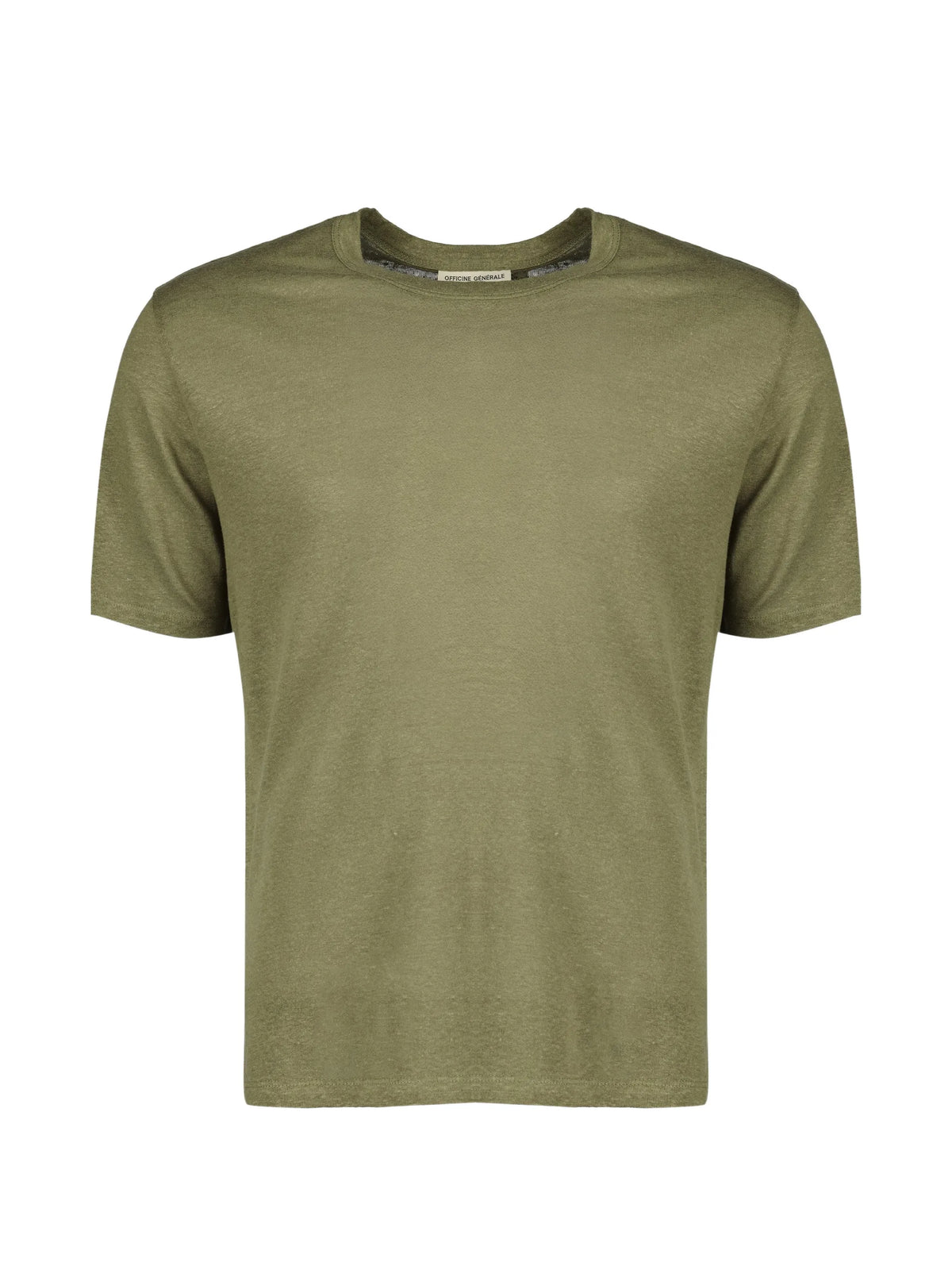 Image of Kaki Linen T-Shirt by Officine Générale for Men - Season Spring-Summer 2026 - Model View 1
