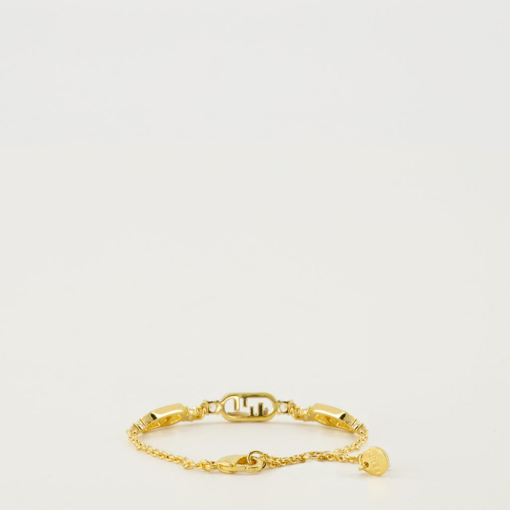 Fendi bracelet, O'Lock design, brass jewelry, crystal accessories, adjustable bracelet