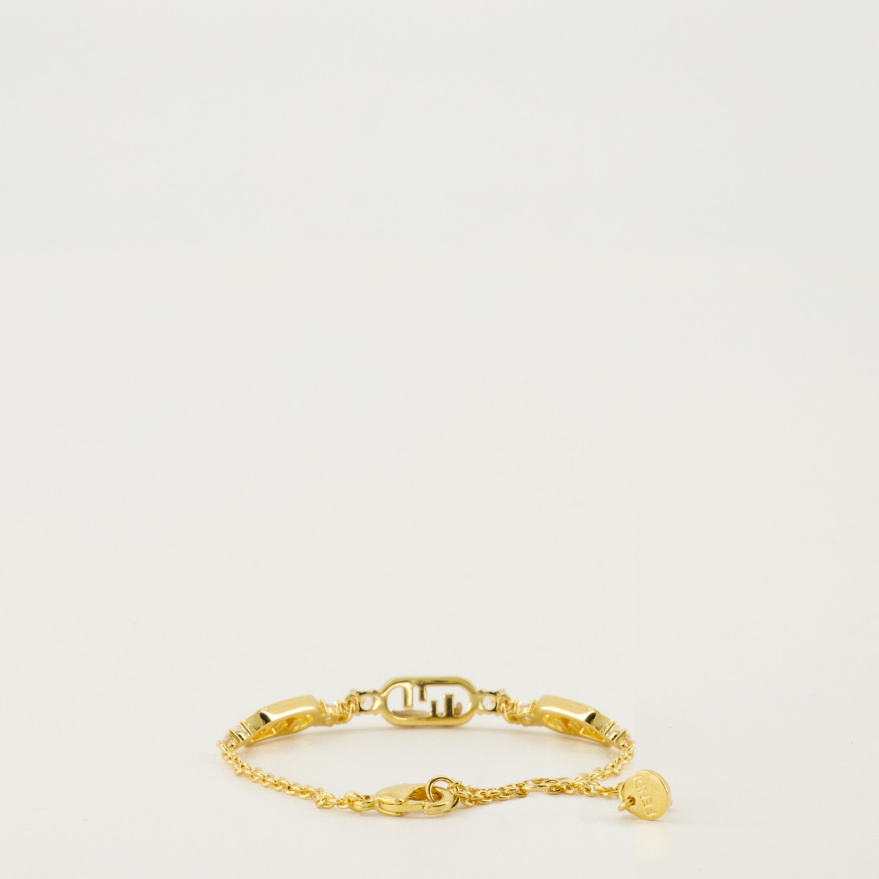 Fendi bracelet, O'Lock design, brass jewelry, crystal accessories, adjustable bracelet