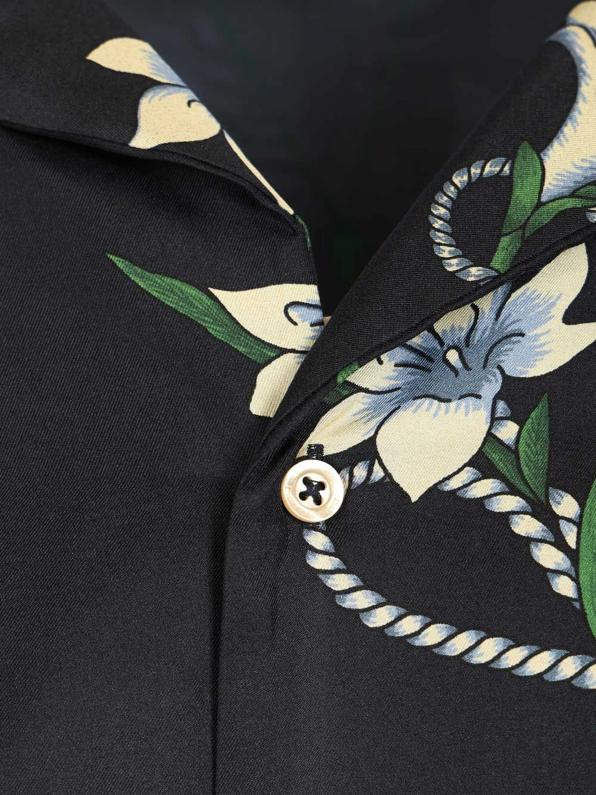 Image of Shell Silk Shirt Navy Blue - Drôle de Monsieur by Drole De Monsieur for Men - Season Spring-Summer 2026 - Model View 3