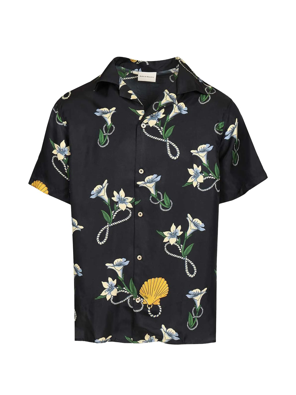 Image of Shell Silk Shirt Navy Blue - Drôle de Monsieur by Drole De Monsieur for Men - Season Spring-Summer 2026 - Model View 1