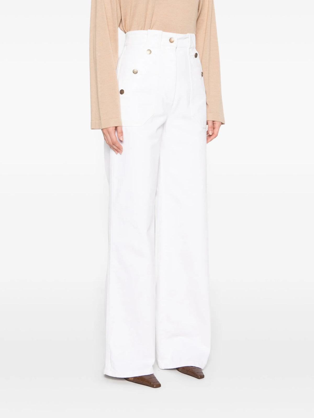 Image of White Cotton Wide-Leg Trousers by Max Mara for Women - Season Autumn-Winter 2026 - Model View 2