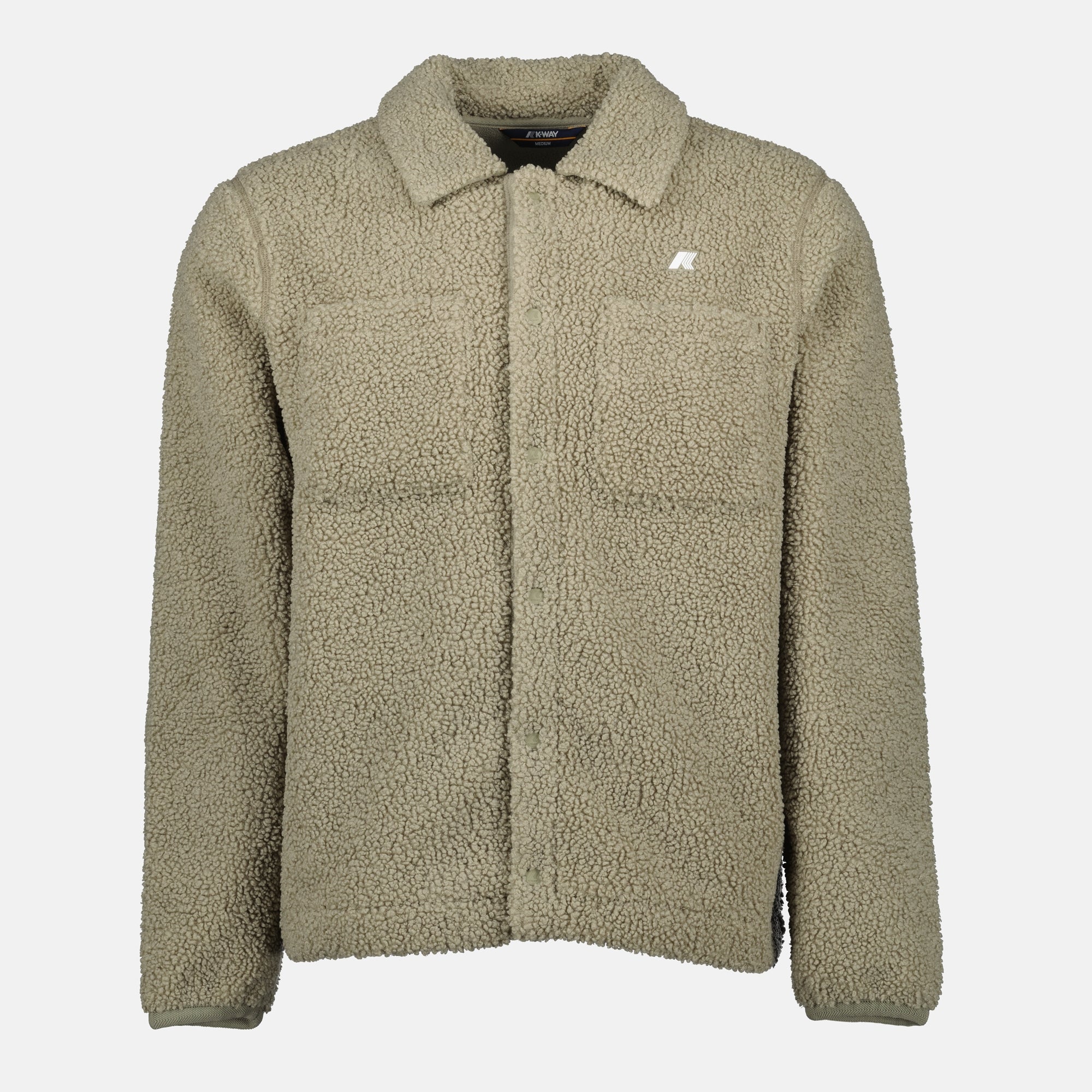 sherpa fleece jacket, K-Way clothing, Autumn-Winter collection, medium warmth jacket, olive green jacket