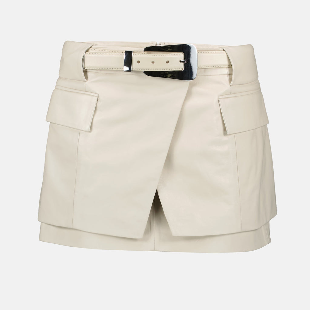 leather skirt, Yori skirt, beige skirt, fashion skirt, adjustable belt skirt