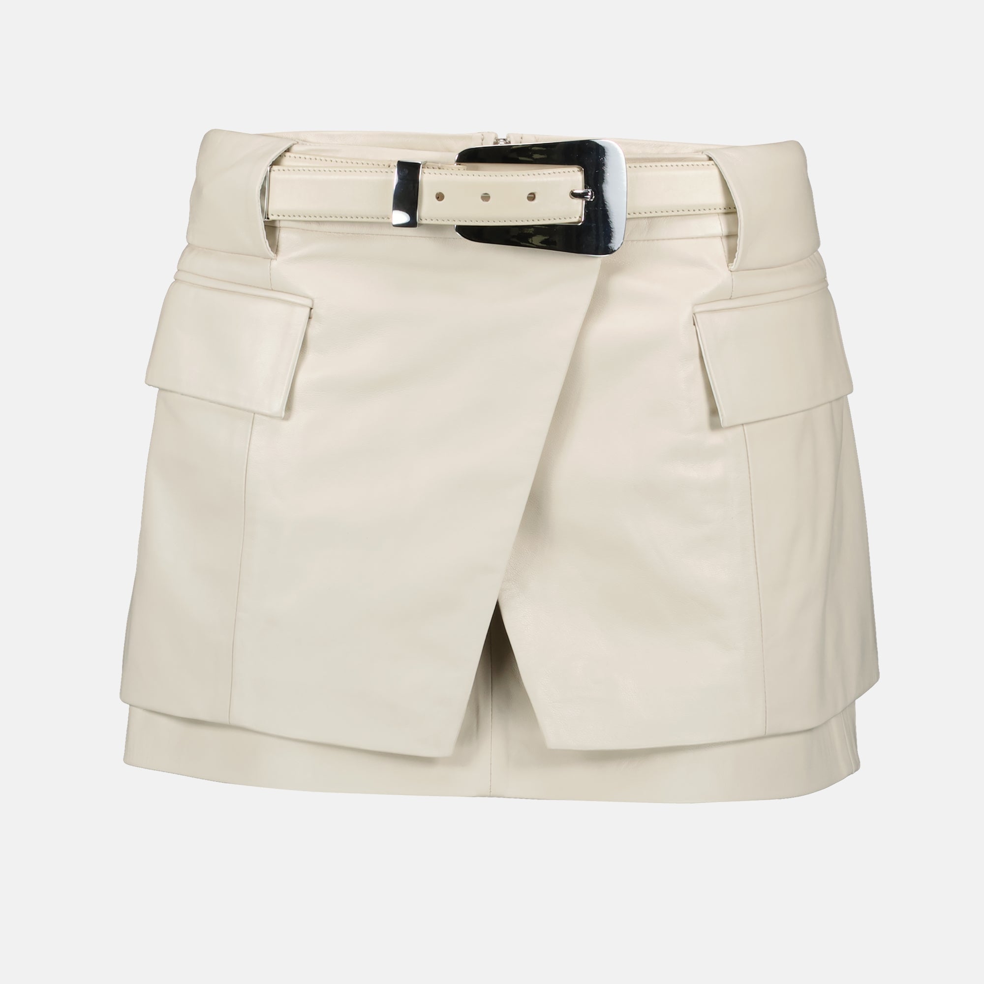 leather skirt, Yori skirt, beige skirt, fashion skirt, adjustable belt skirt