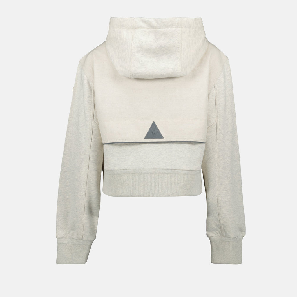 Moncler Grenoble, zip sweatshirt, cotton blend, beige sweatshirt, contemporary fashion