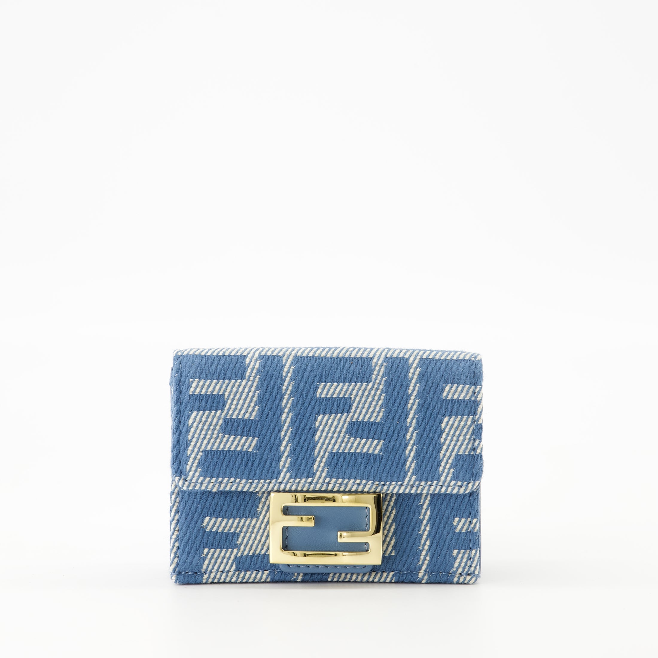 denim wallet, Fendi wallet, chic accessory, blue wallet, baguette wallet