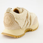 - Shearling sneakers- Moncler AW 2024- Luxury footwear- Beige suede sneakers- High-end casual shoes
