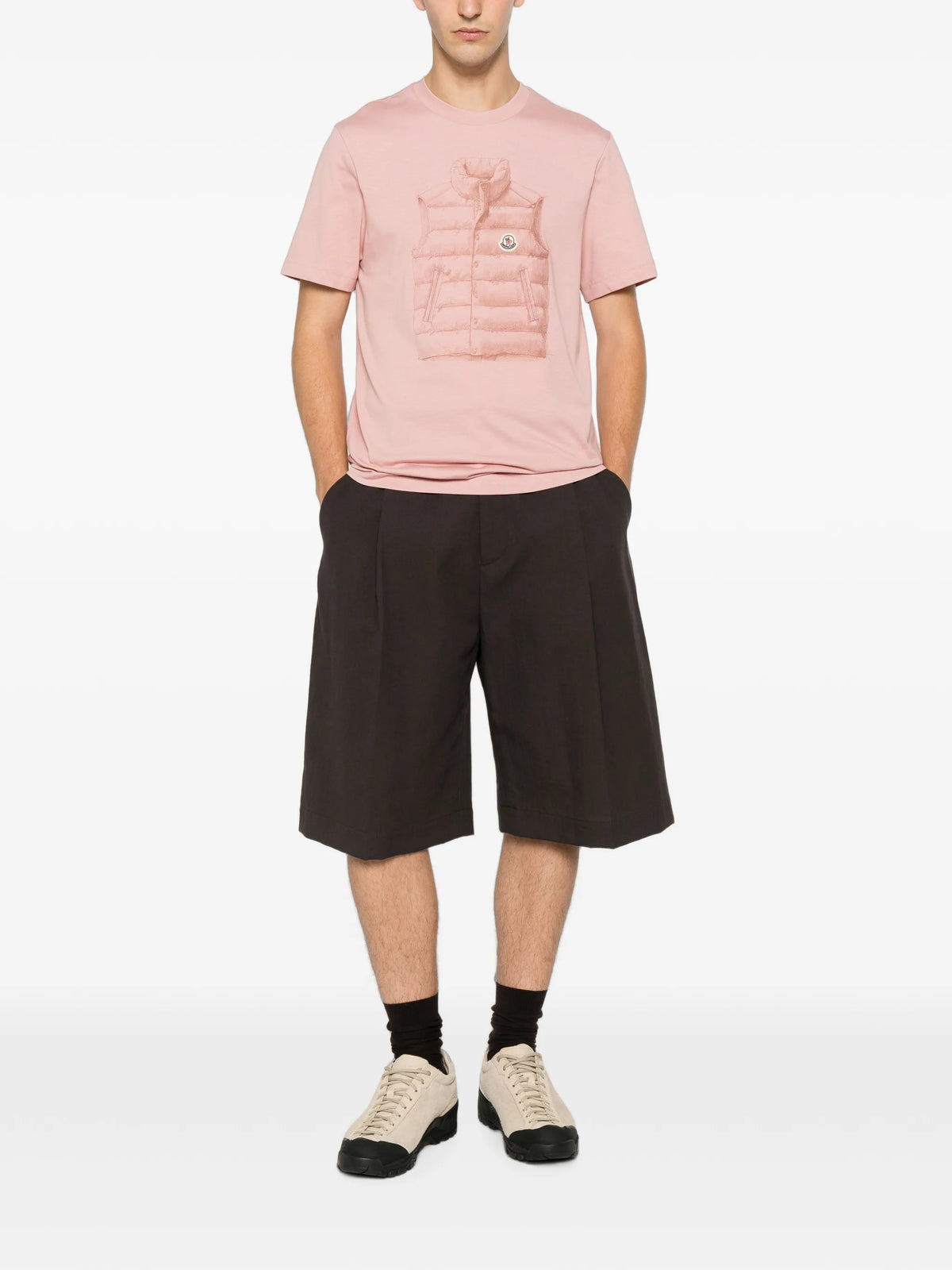 Image of Pink Doudoune Print T-Shirt by Moncler for Men - Season Autumn-Winter 2026 - Model View 1