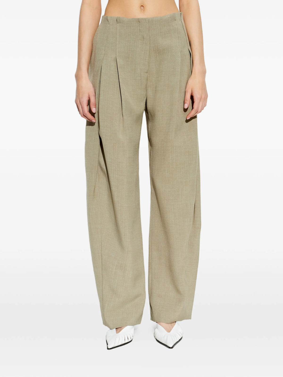 Image of Kaki Wide Trousers with Pleats by Iro for Women - Season Spring-Summer 2026 - Model View 2