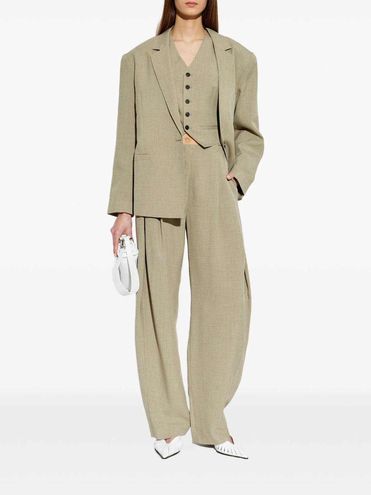 Image of Kaki Wide Trousers with Pleats by Iro for Women - Season Spring-Summer 2026 - Model View 1