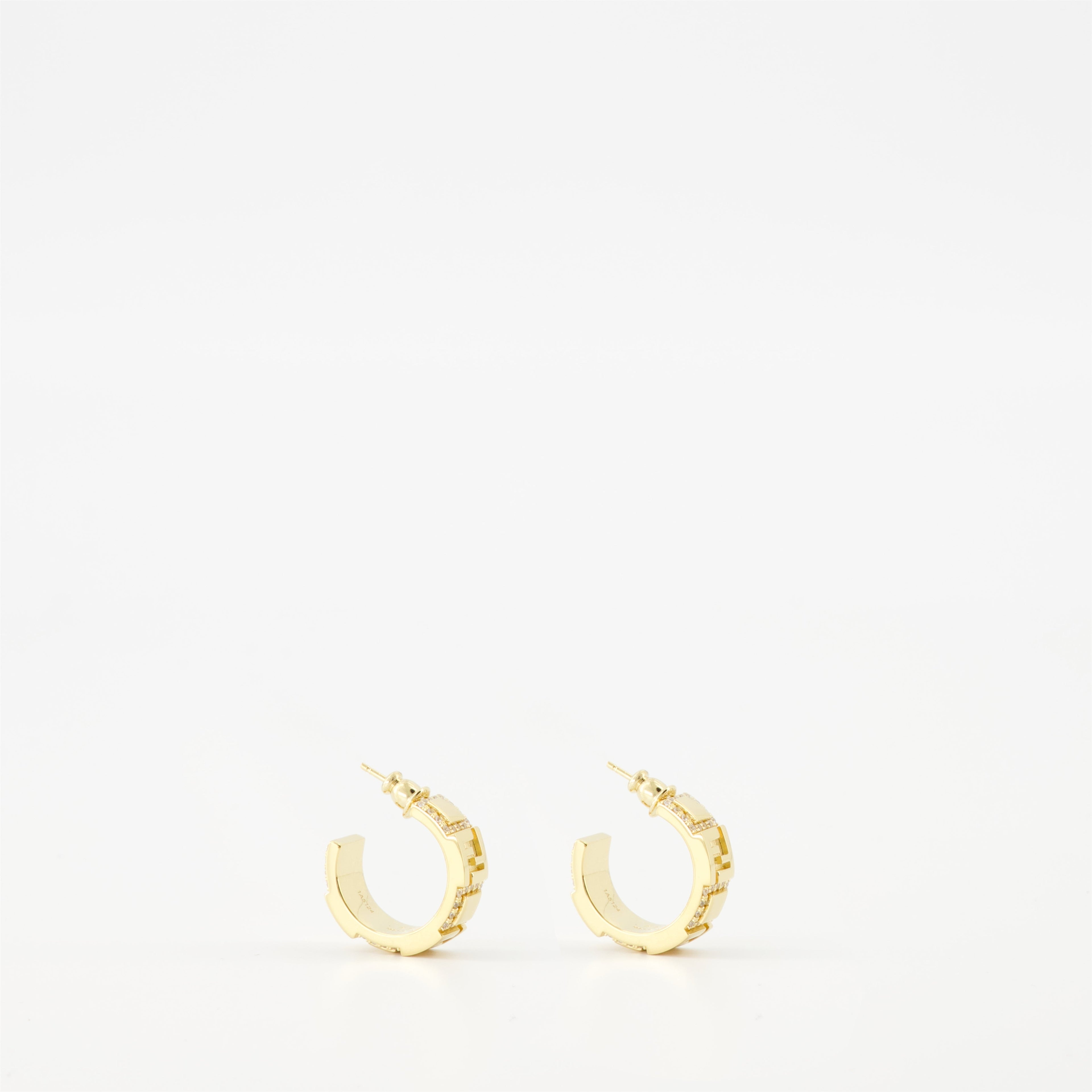 Fendi earrings, gold earrings, crystal earrings, designer jewelry, FF logo earrings