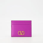VLogo card holder, Valentino Garavani accessory, grained leather wallet, chic card case, violet leather holder