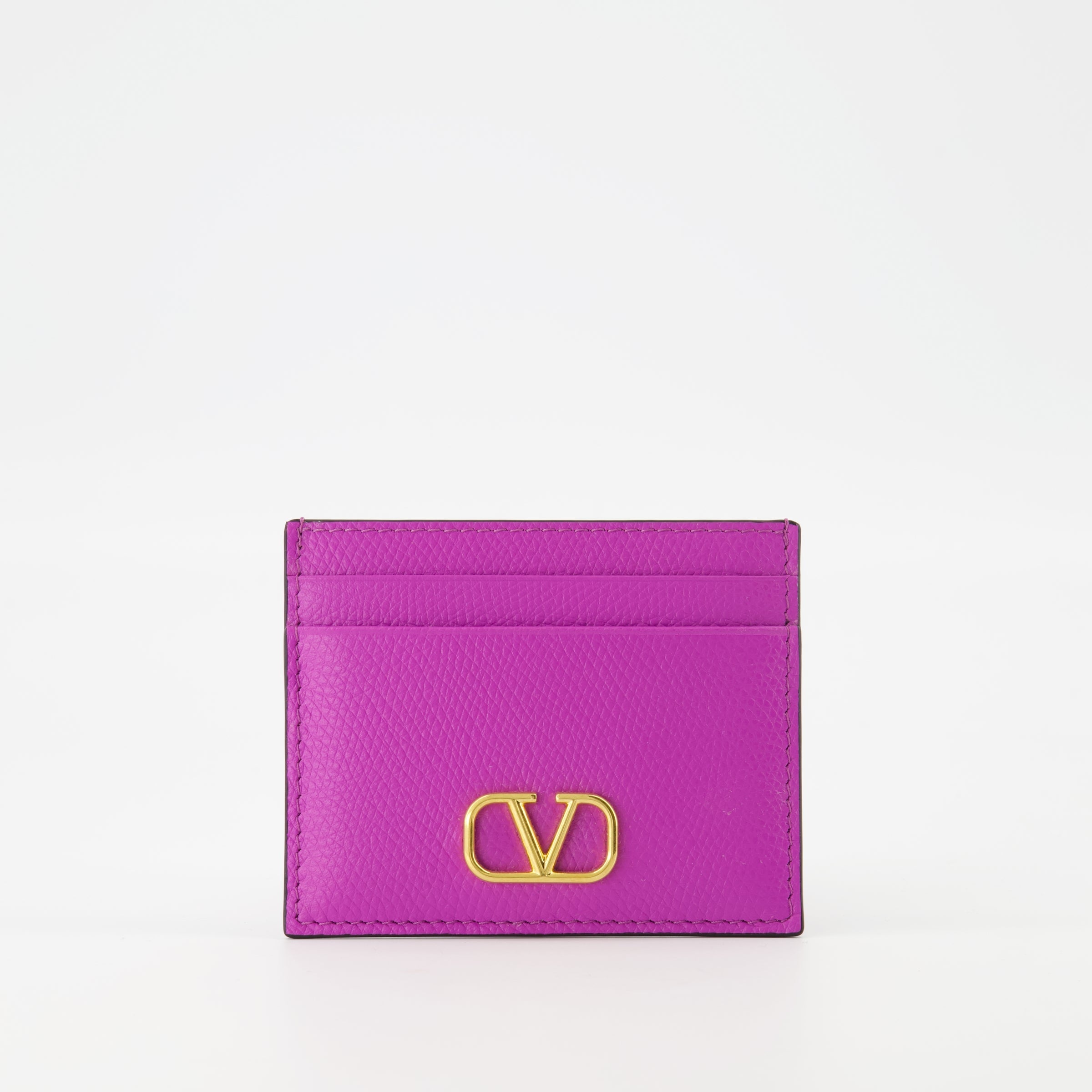 VLogo card holder, Valentino Garavani accessory, grained leather wallet, chic card case, violet leather holder