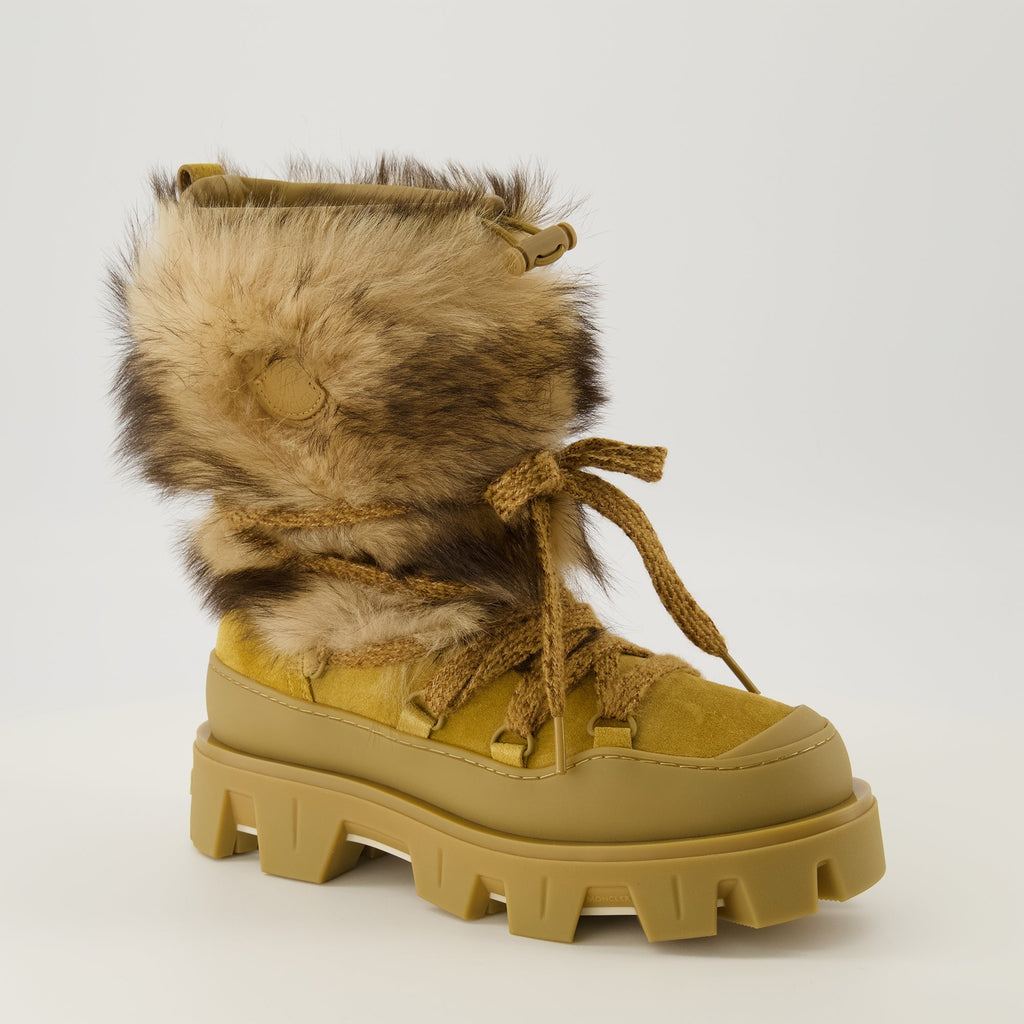 Moncler boots, shearling footwear, brown suede boots, winter shoes, women's boots