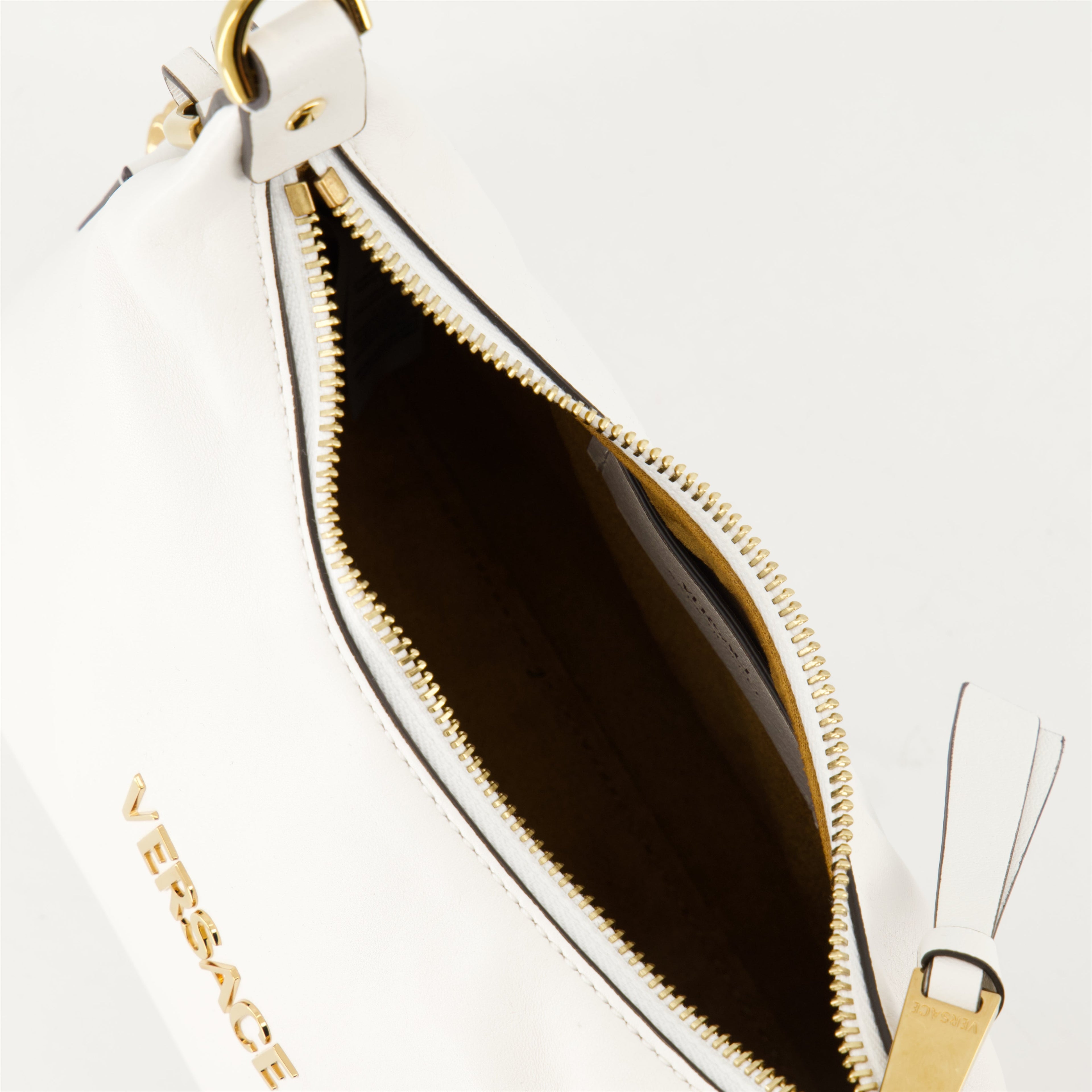 Hobo bag, Versace bag, white leather bag, luxury accessories, women's handbag