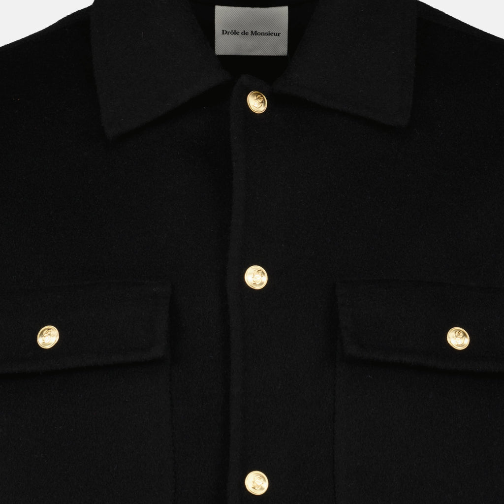 wool shirt jacket, Drôle De Monsieur, black jacket, Autumn-Winter collection, men's outerwear