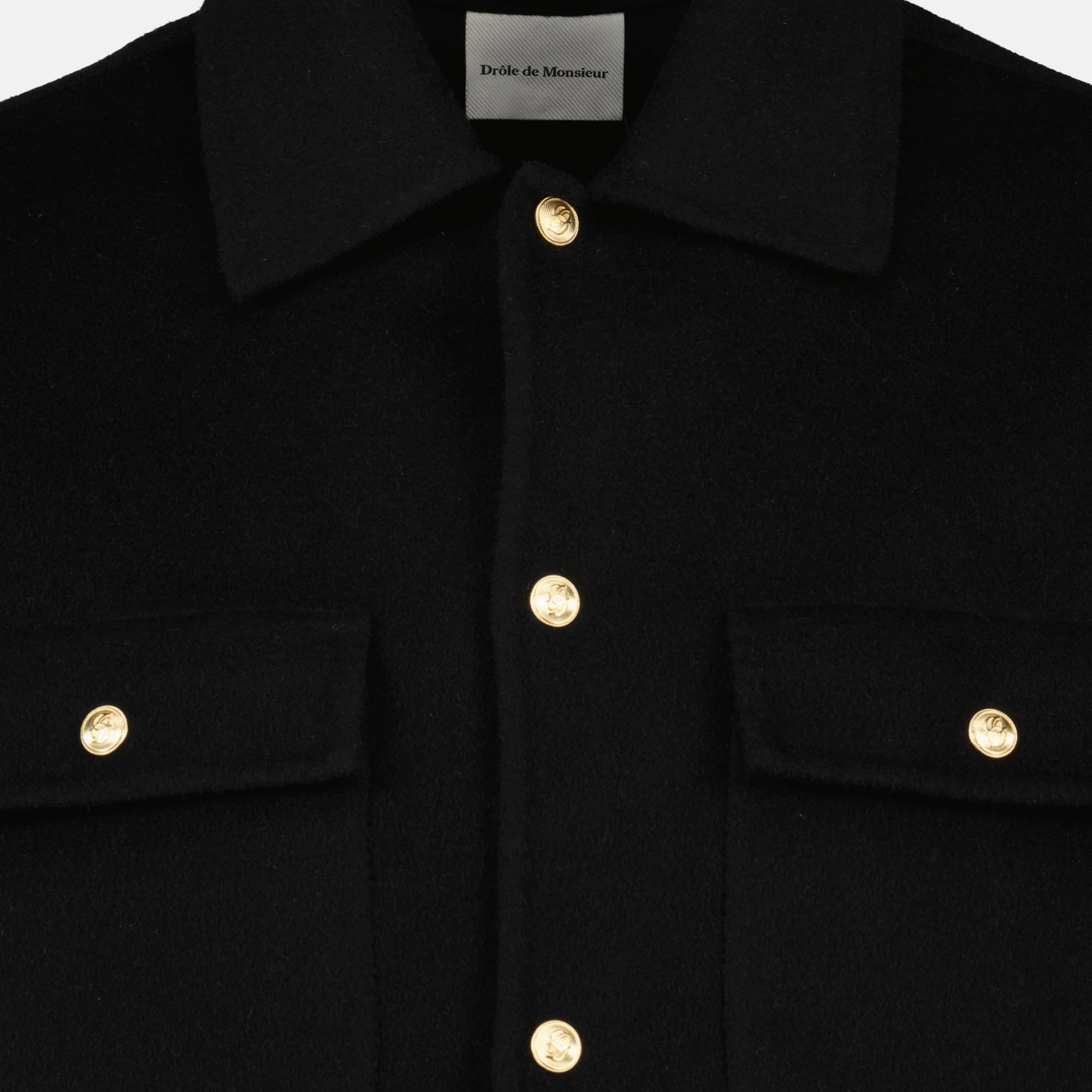 wool shirt jacket, Drôle De Monsieur, black jacket, Autumn-Winter collection, men's outerwear