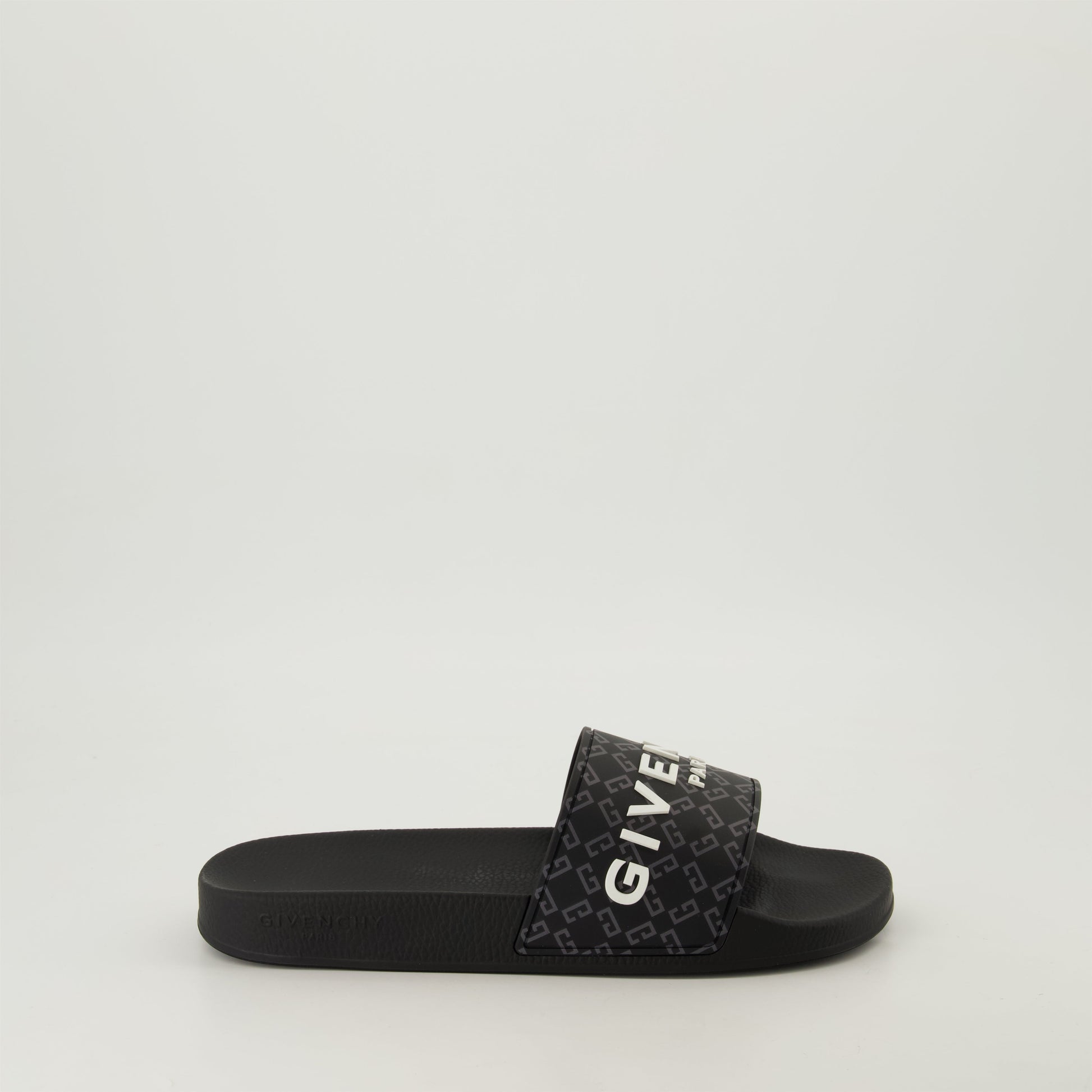 Black Slide Sandals, Rubber Slides, Open-Toed Sandals, Molded Sole Comfort, Contemporary Footwear