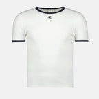 Bild des weißen und schwarzen Signature-T-Shirts von Courrèges für Männer - Saison Frühling-Sommer 2025 - Vorderansicht