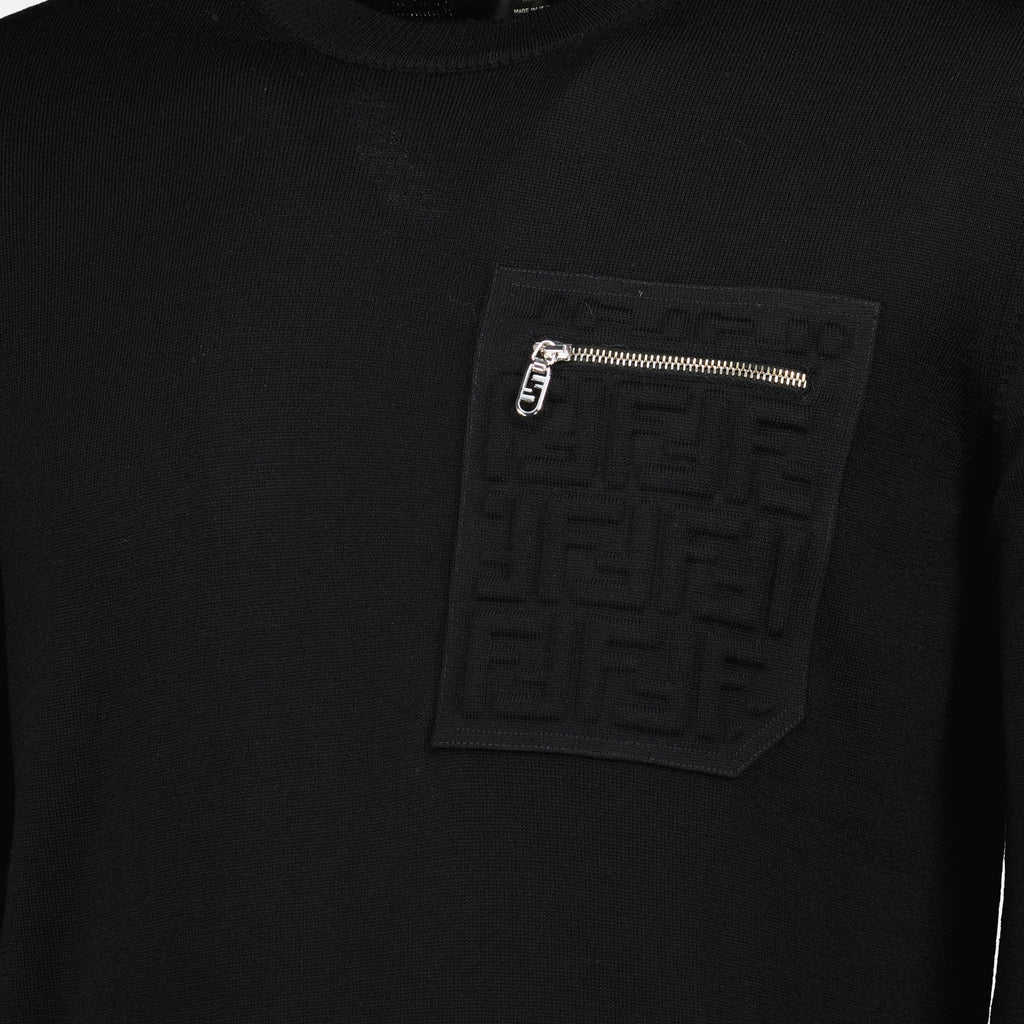 Fendi sweater, black wool sweater, FF logo, Autumn-Winter collection, men's fashion