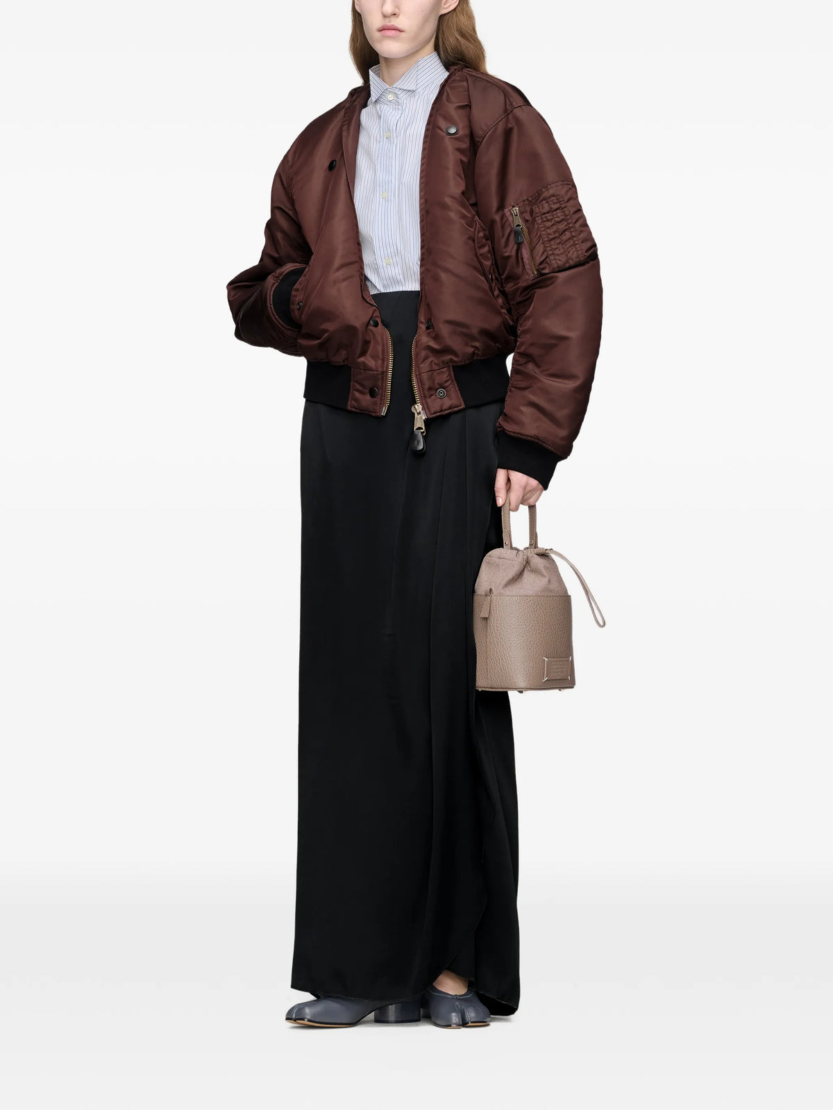 Image of Striped Cotton Jacket by Maison Margiela for Women - Season Autumn-Winter 2026 - Model View 1