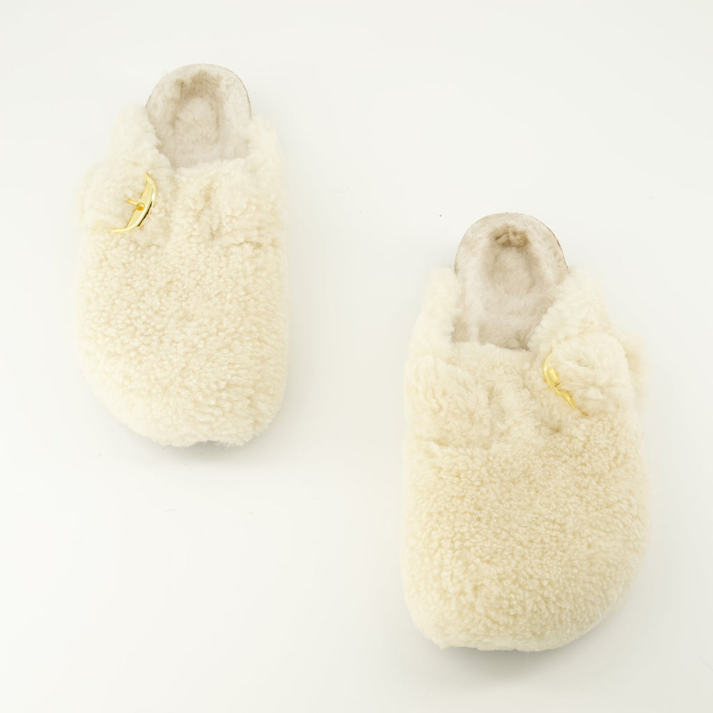 Image of Boston Mules in Teddy White by Birkenstock for Women - Season Spring-Summer 2026 - Top View Pair