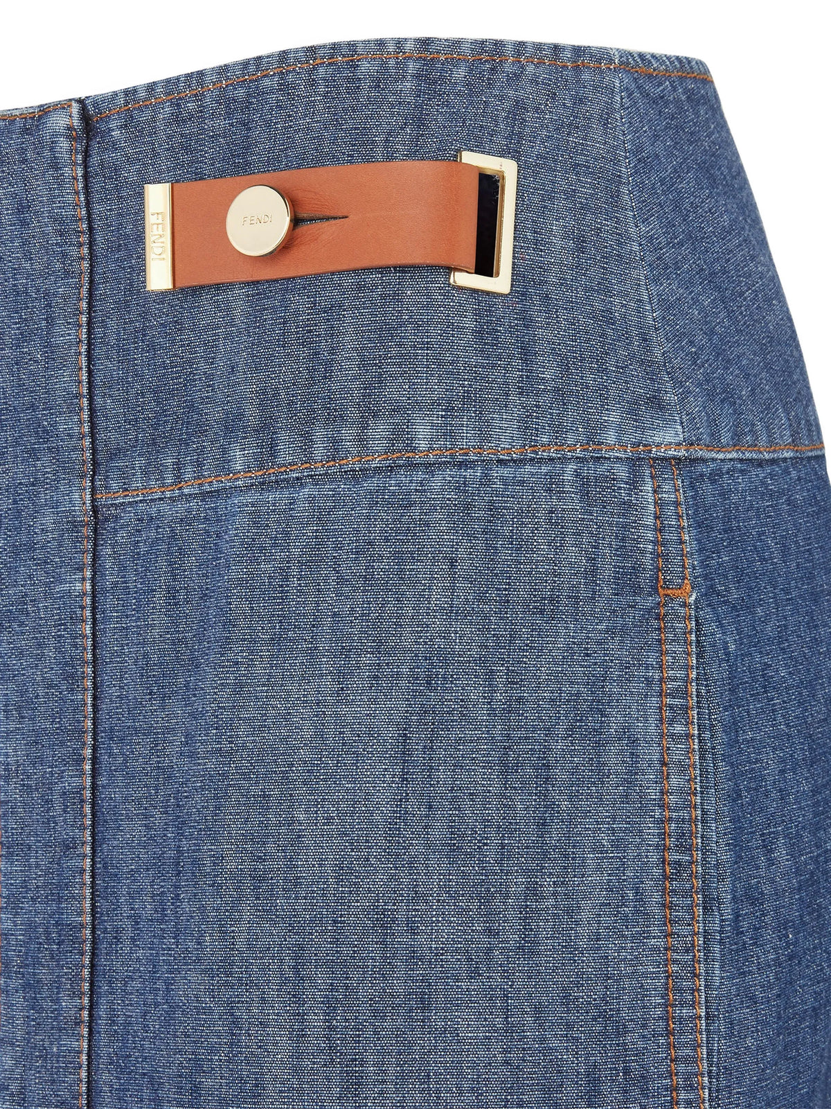 Image of Blue Denim Midi Skirt by Fendi for Women - Season Autumn-Winter 2026 - Model View 2