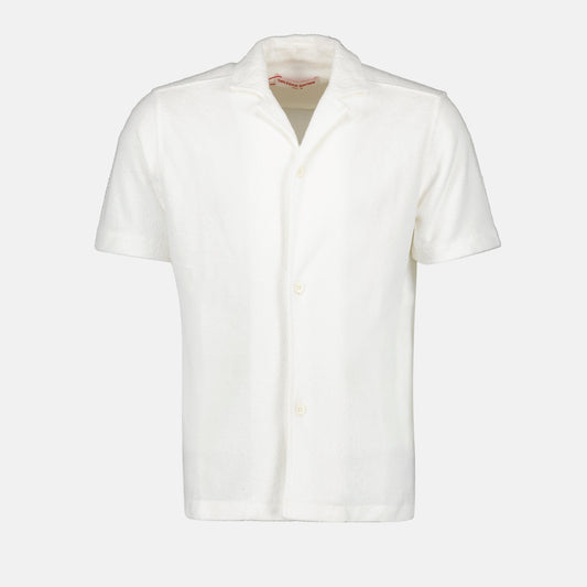 Terry cloth shirt, organic cotton shirt, white shirt, luxury menswear, classic collar shirt