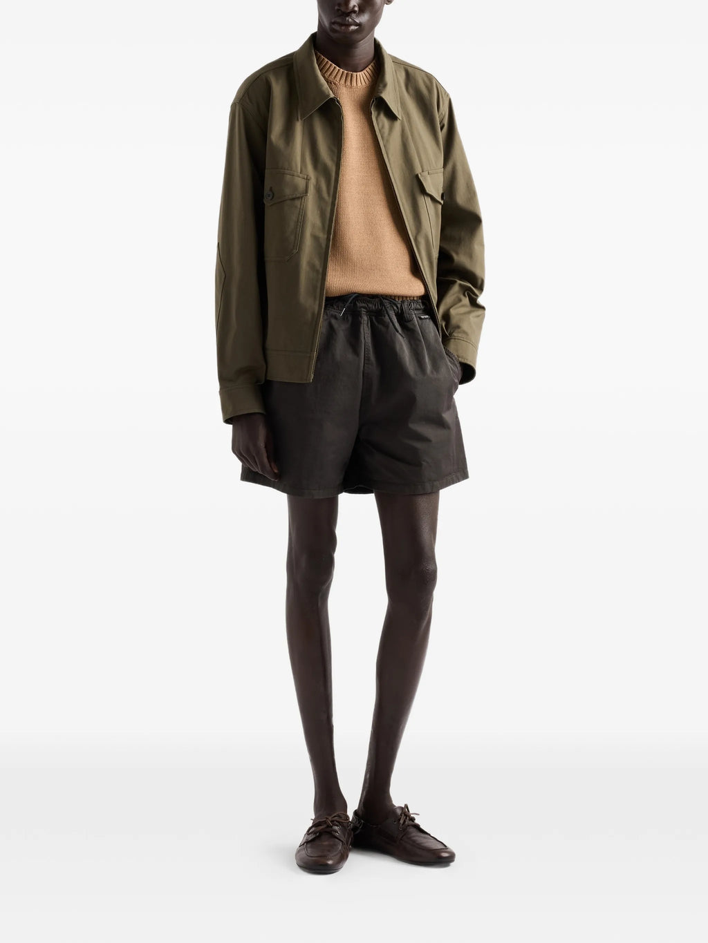Image of Brown Knit Sweater by Prada for Men - Season Autumn-Winter 2026 - Model View 1