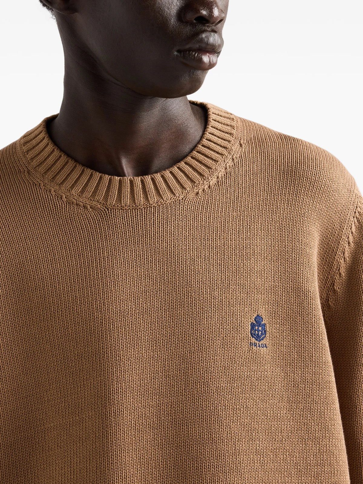 Image of Brown Knit Sweater by Prada for Men - Season Autumn-Winter 2026 - Model View 4