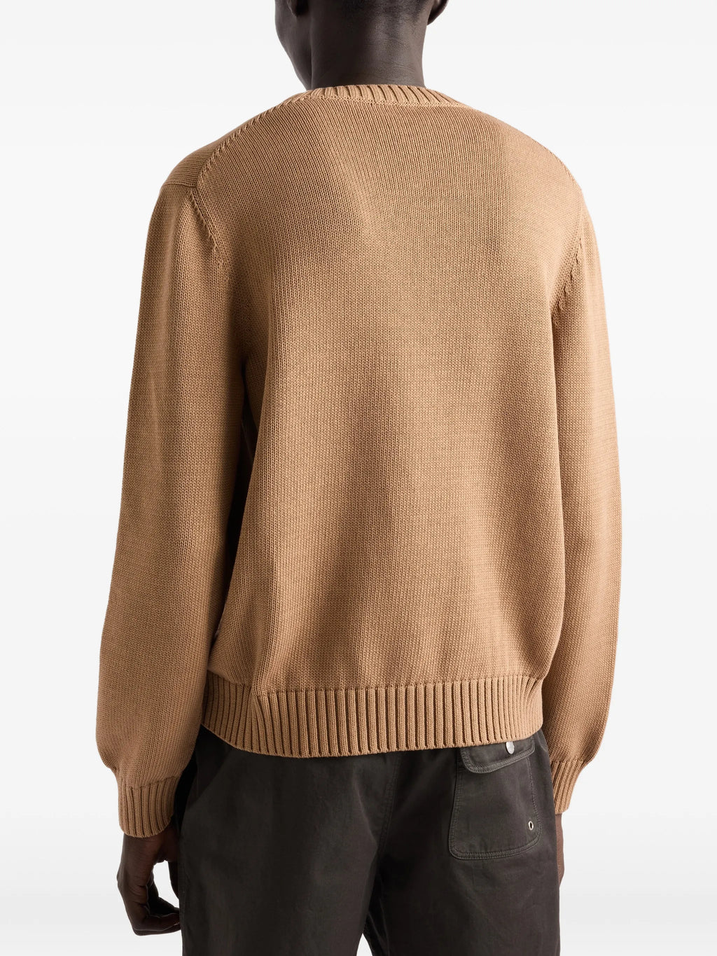 Image of Brown Knit Sweater by Prada for Men - Season Autumn-Winter 2026 - Model View 3