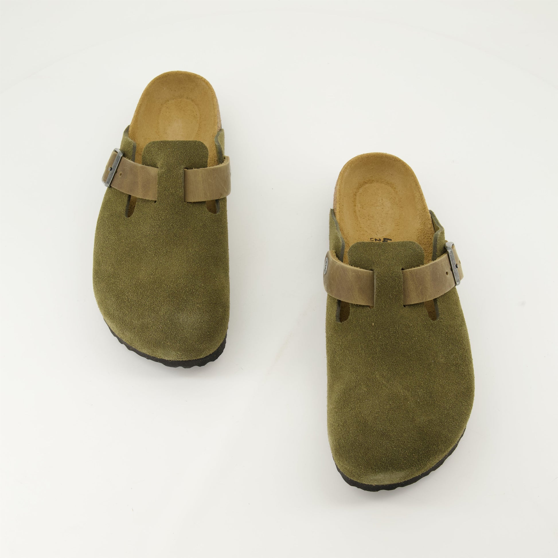 Khaki mules, Boston Mules, Birkenstock footwear, men's shoes, sophisticated comfort