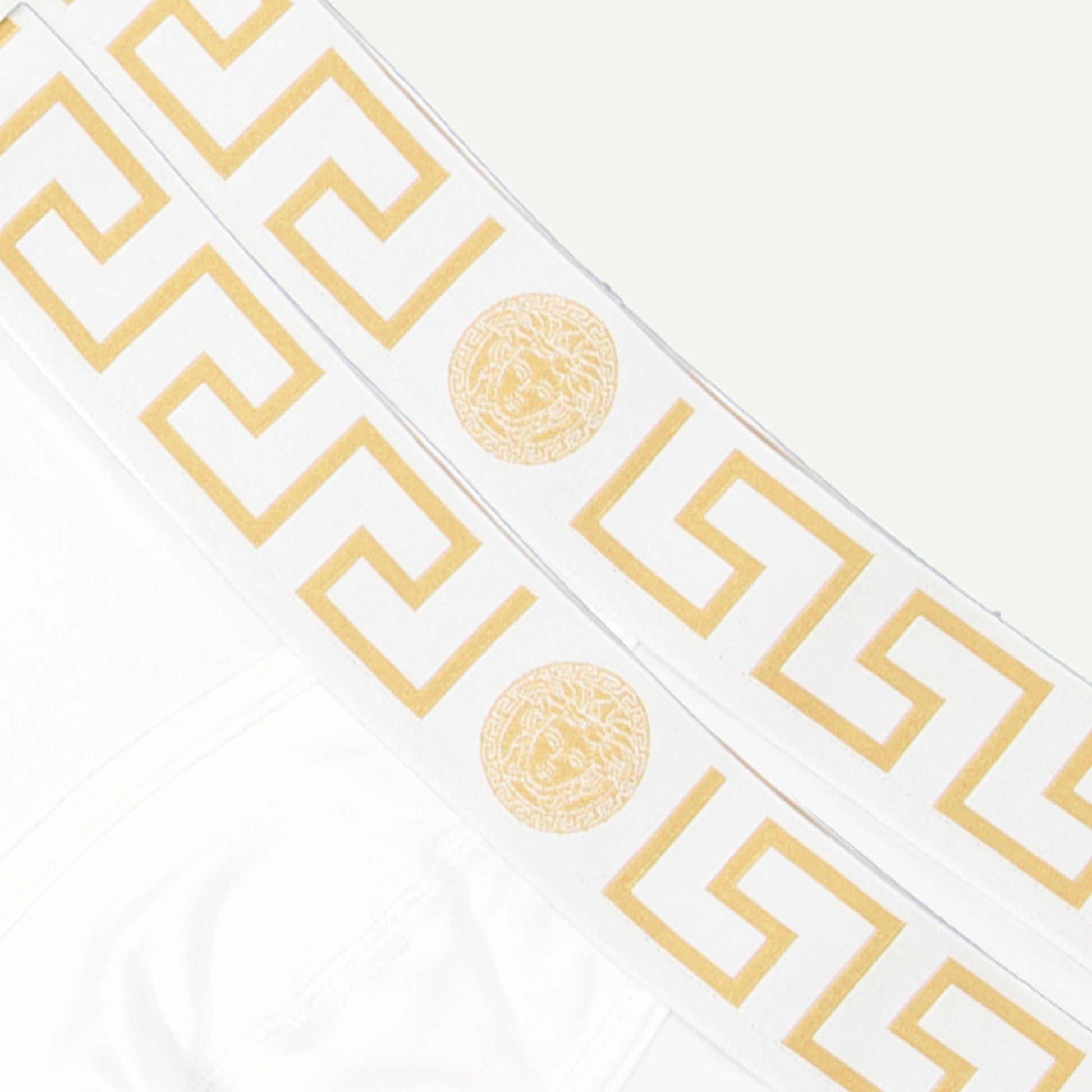 Versace boxers, long white boxers, Medusa Greca band, cotton elastane boxers, Fall-Winter 2024 menswear