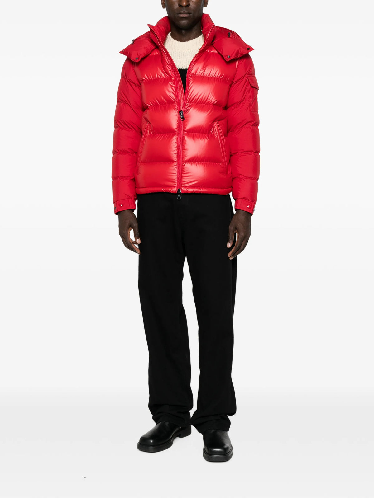 Image of Maya Red Down Jacket by Moncler for Men - Season Autumn-Winter 2026 - Model View 1