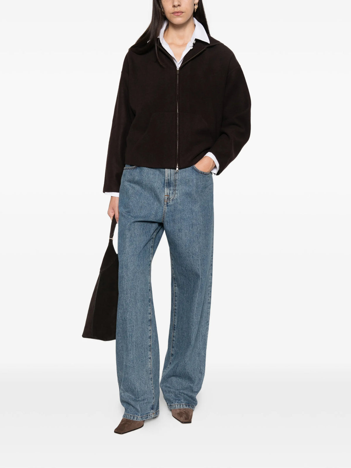 Image of Zipped Hooded Jacket Marron by Max Mara for Women - Season Autumn-Winter 2026 - Model View 1