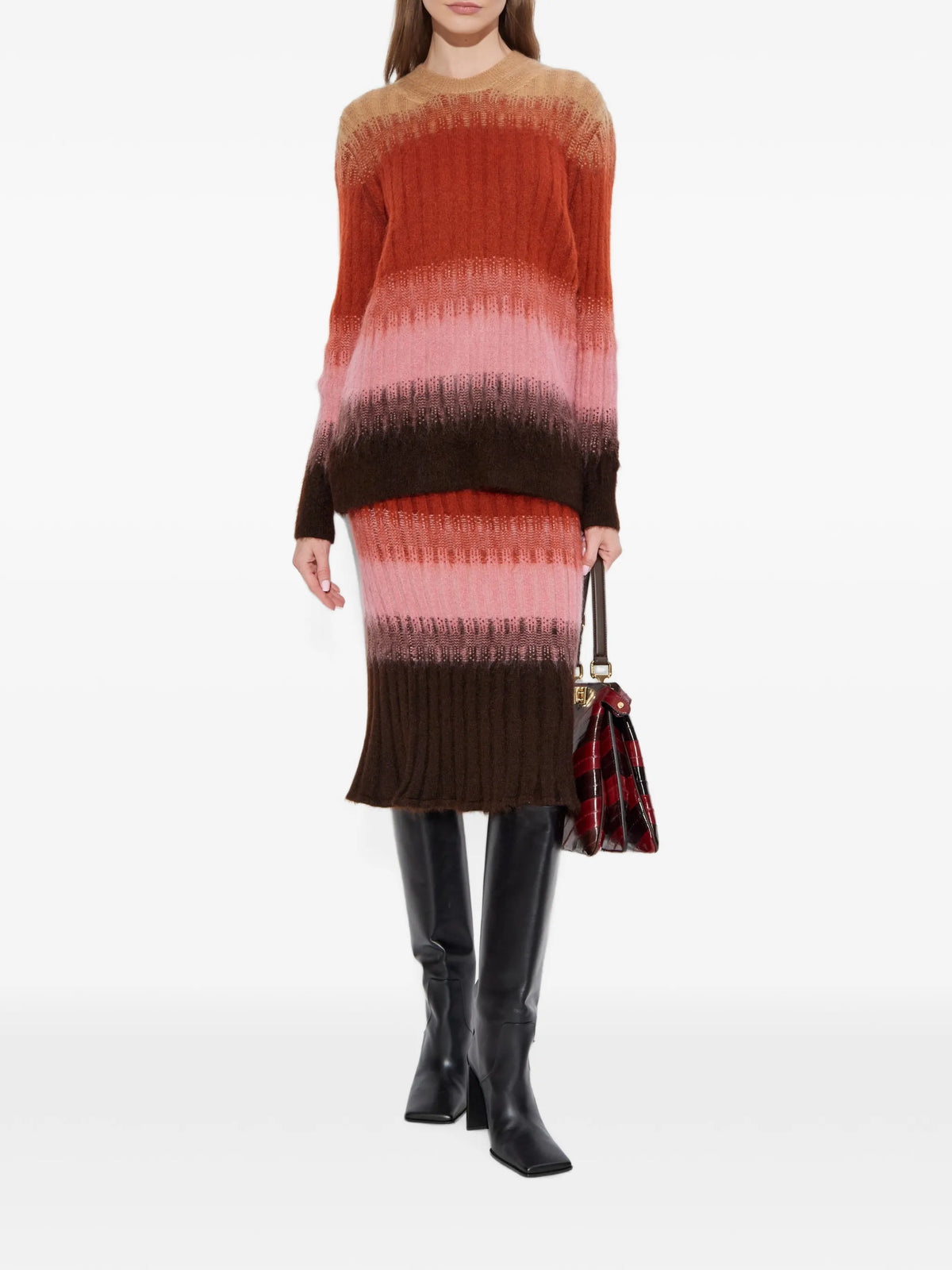 Image of Multicolor Mohair and Wool Skirt by Fendi for Women - Season Autumn-Winter 2025 - Model View 1