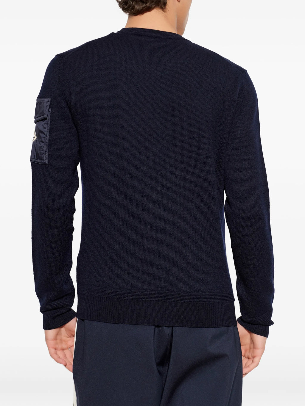Image of Pull en laine bleu marine by Moncler for Men - Season Autumn-Winter 2026 - Model View 3