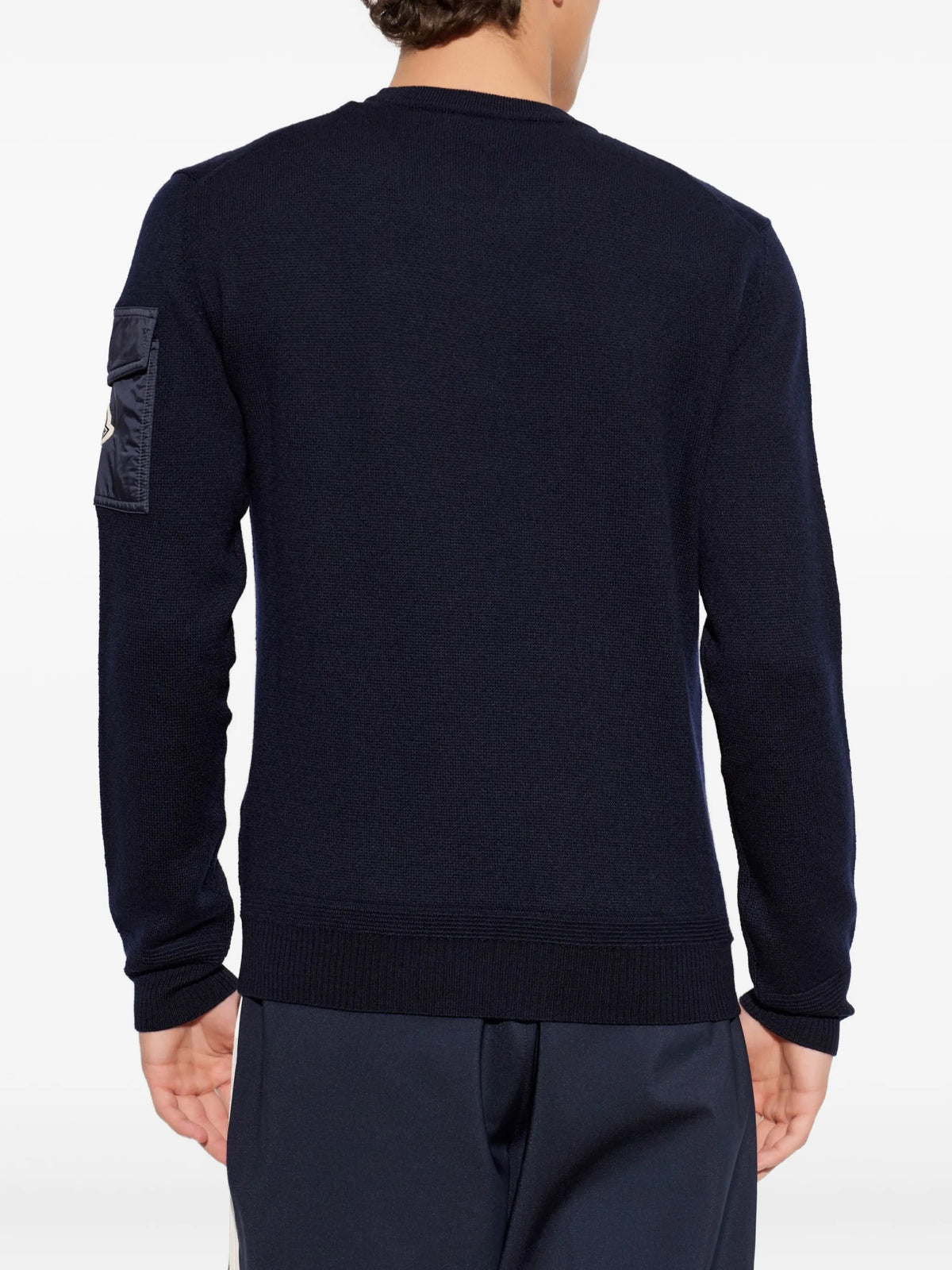 Image of Pull en laine bleu marine by Moncler for Men - Season Autumn-Winter 2026 - Model View 3