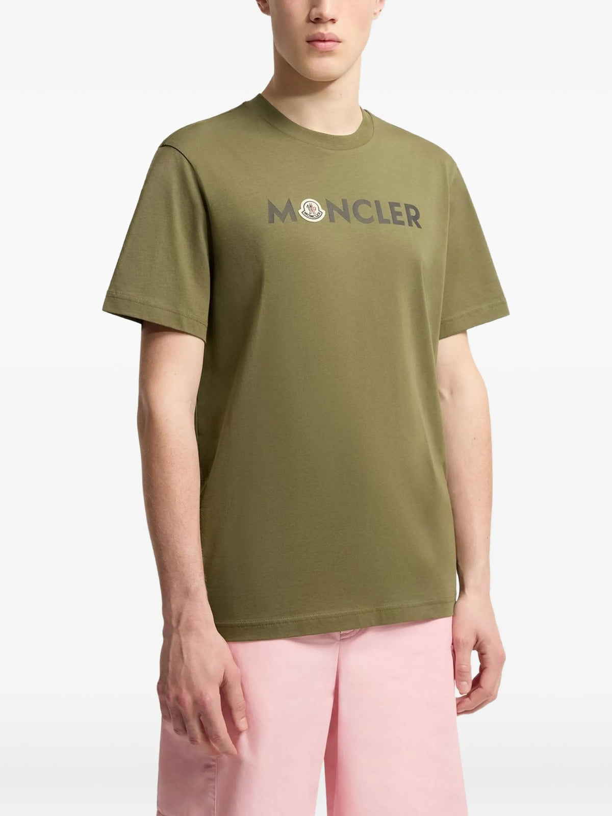 Image of Kaki Printed Logo T-Shirt by Moncler for Men - Season Autumn-Winter 2026 - Model View 2