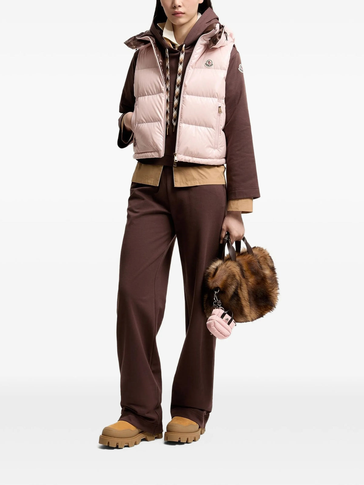 Image of Brown Sweatpants by Moncler for Women - Season Autumn-Winter 2026 - Model View 1