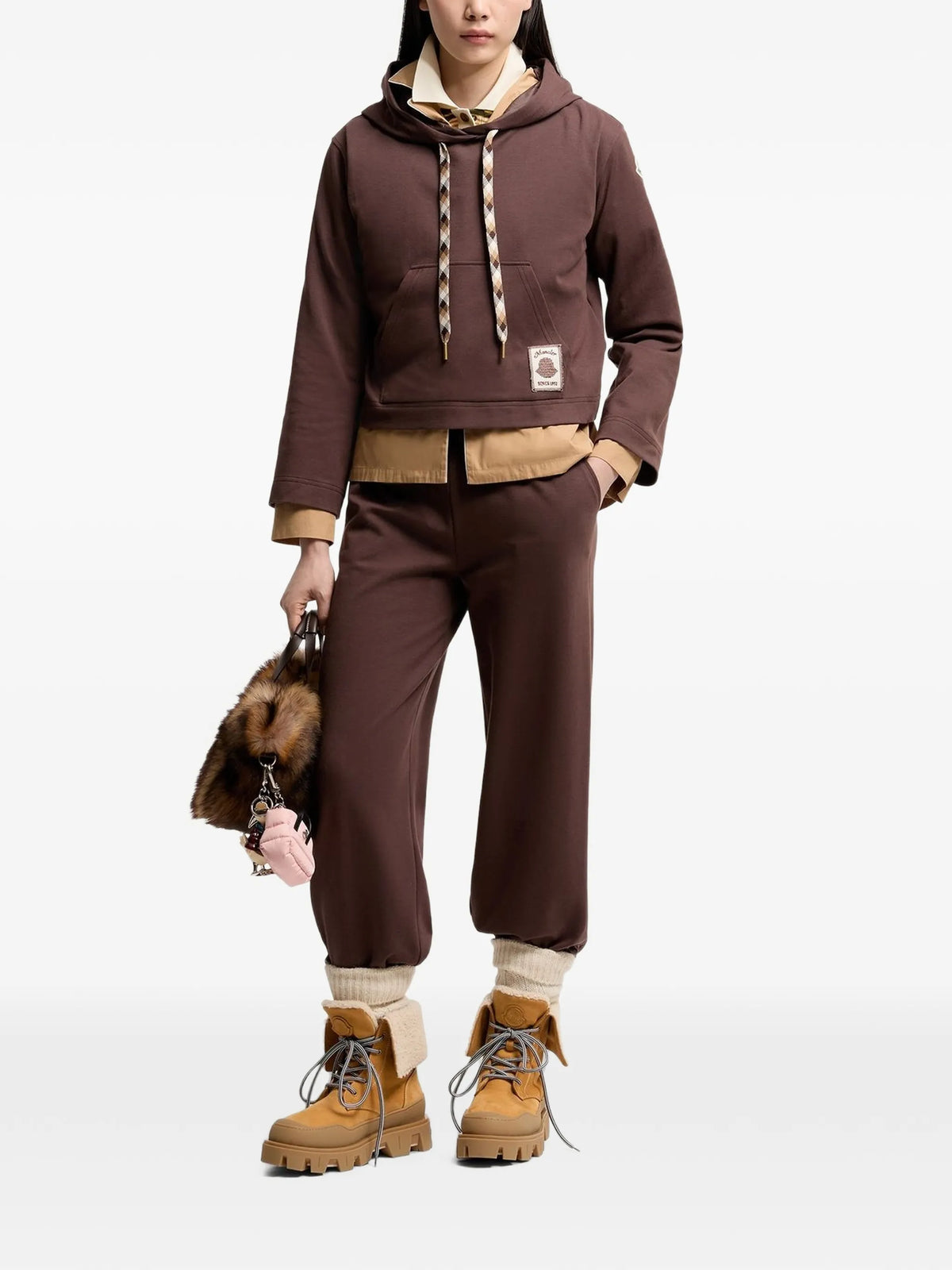 Image of Brown Moncler Hoodie by Moncler for Women - Season Autumn-Winter 2026 - Model View 1
