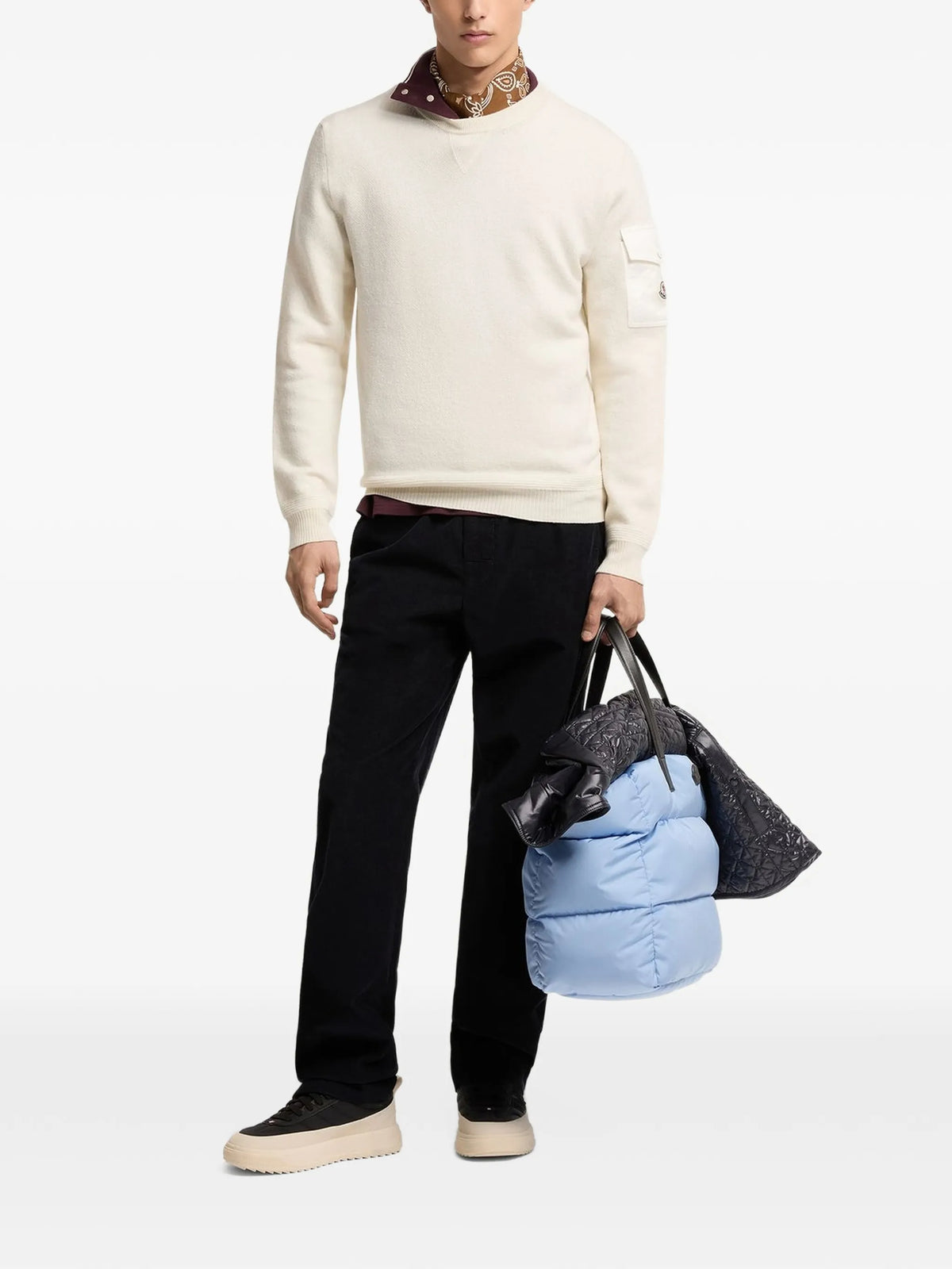 Image of White Wool Sweater by Moncler for Men - Season Autumn-Winter 2026 - Model View 1