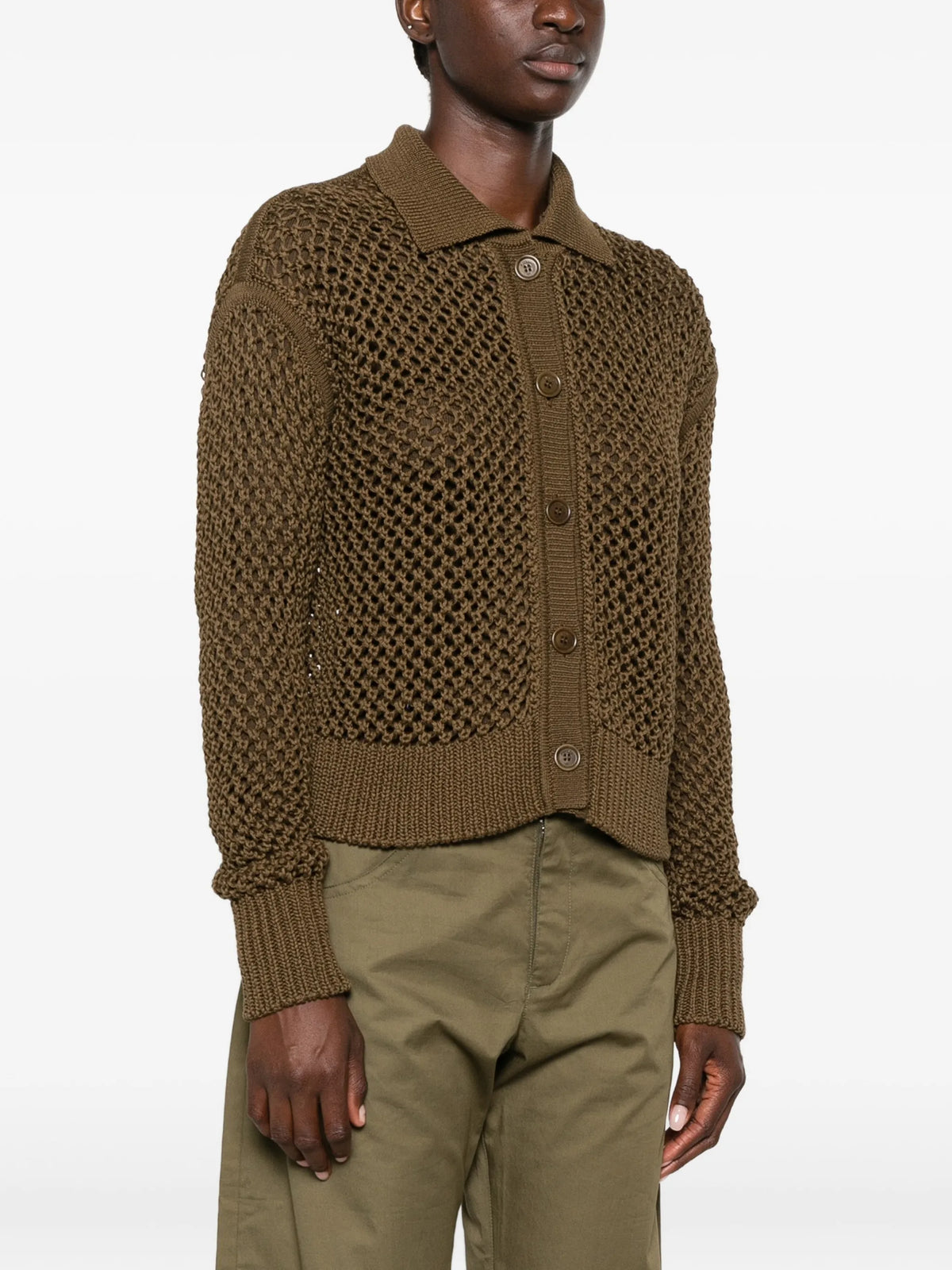 Image of Khaki Cotton Button-Up Cardigan by Max Mara for Women - Season Autumn-Winter 2026 - Model View 2