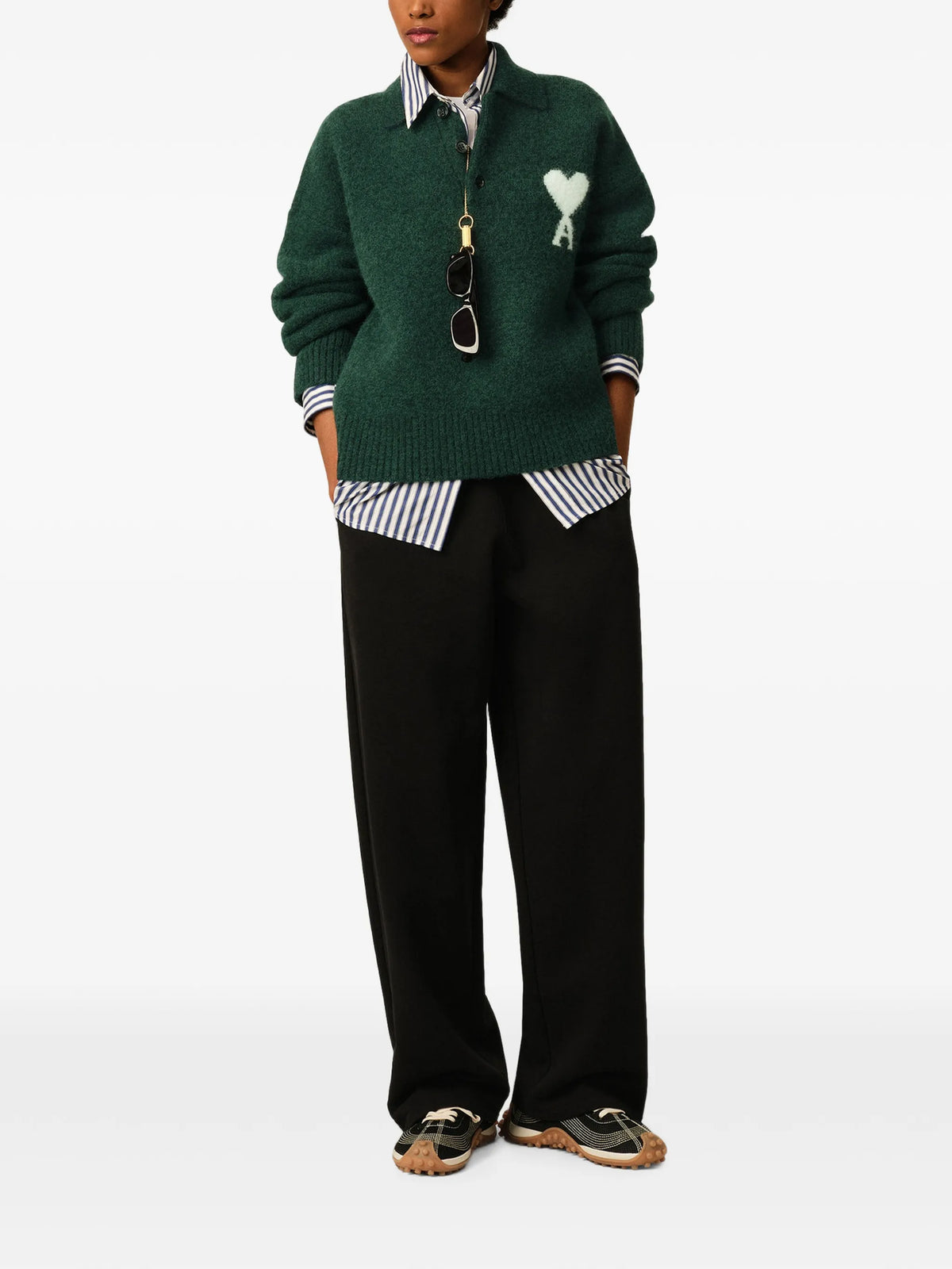 Image of Dark Green Alpaca Sweater by Ami PARIS for Unisex - Season Autumn-Winter 2026 - Model View 1
